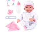 Babypuppe BAYER "Reborn Baby, 38 cm Elefantenmuster", rosa (weiß, rosa), Puppen, Baby, Babypuppe