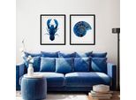 Bild QUEENCE "Uschi", blau (farbe rahmen: schwarz, farbe bild(er): blau), B:50cm H:70cm, Acrylglas, Holz, Papier, Bilder, Bild, HD Premium Poster-Druck inkl. Holzrahmen