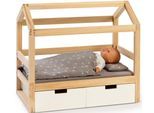 Puppenbett MUSTERKIND "Puppen-Hausbett Viola, natur/weiß", grau (natur, weiß, grau), Puppenmöbel, KinderB:31cm H:50cm T:55cm, Holz, Puppenbett, aus Holz, B:31cm H:50cm T:55cm