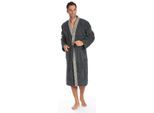 Herrenbademantel EGERIA "Bruno, ideal für Sauna & Spa, Hotelbademantel, Morgenmantel" Gr. L, grau (anthrazit), L:125cm, Walkfrottee, Hausmäntel, Herrenbademantel, Kimono mit Streifenbordüre, 100% Baumwolle