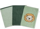 Waschhandschuh WÖRNER "Löwe", grün (helloliv), B:15cm L:21cm, Frottee, Handtücher, Waschhandschuh, 3er-Set, mit Stickerei