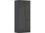 Drehtürenschrank OTTO HOME "Kleiderschrank Schrank Garderobe AGORDO mit Dekor- oder Hochglanzfront", grau (graumetallic, hochglanz effektgrau), B:91cm H:210cm T:54cm, Holzwerkstoff, Schränke, Drehtürenschrank, mit Außenschubkästen, in 7 Breiten und 2 Höhen MADE IN GERMANY