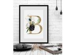 Bild QUEENCE "B", gold (farbe rahmen: schwarz, farbe bild(er): goldfarben), B:50cm H:70cm, Acrylglas, Holz, Papier, Bilder, Bild, HD Premium Poster-Druck inkl. Holzrahmen