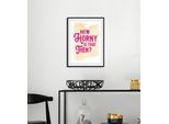 Bild QUEENCE "HOW HORNY IS THAT THEN?", pink (farbe rahmen: schwarz, farbe bild(er): pink, gelb), B:40cm H:50cm, Acrylglas, Holz, Papier, Bilder, Bild, HD Premium Poster-Druck inkl. Holzrahmen