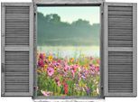 Wandtattoo QUEENCE "Feld von rosa Blumen", bunt, B:80cm H:60cm T:0,1cm, Wandtattoos, Wandtattoo, Wandsticker, Wandbild, selbstklebend, 3D, Fenster