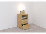 Nachtkonsole FMD "Suva", braun (artisan oak), B:35cm H:60cm T:40cm, Holzwerkstoff, Sideboards, Nachtkonsole, Nachttisch m. 2 Schubkästen und offenem Fach