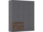 Kleiderschrank RAUCH "Drehtürenschrank Schrank Garderobe Schlafzimmerschrank KODA", grau (graumetallic, atlantic oak dunkel), B:181cm H:210cm T:54cm, Holzwerkstoff, Schränke, Kleiderschrank, mit asymmetrisch angeordneten Schubladen MADE IN GERMANY