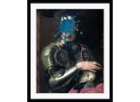 Bild QUEENCE "Herbert mit Farbklecks", blau (farbe rahmen: schwarz, farbe bild(er): blau, silber), B:30cm H:40cm, Acrylglas, Holz, Papier, Bilder, Bild, HD Premium Poster-Druck inkl. Holzrahmen