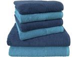 Handtuch Set DYCKHOFF "Brillant", blau (blau, türkis), 6 Stk., Walkfrottee, Walkfrottee, Obermaterial: 100% Baumwolle, Handtuch-Sets, Handtuch Set, mit Streifenbordüre;4 Handtücher (50x100cm), 2 Duschtücher (70x140cm)
