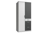 Kleiderschrank WIMEX "Joker", weiß (weiß, abgesetzt graphit), B:90cm H:199cm T:59cm, Schränke, Kleiderschrank, wahlweise mit Spiegel