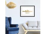 Bild QUEENCE "Frankfurt Skyline GOLD", gold (farbe rahmen: schwarz, farbe bild(er): goldfarben), B:50cm H:40cm, Acrylglas, Holz, Papier, Bilder, Bild, HD Premium Poster-Druck inkl. Holzrahmen