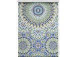 Seitenzugrollo LICHTBLICK ORIGINAL "Rollo Klemmfix, ohne Bohren, blickdicht, Orientalische Muster", blau (blau, grün, weiß), B:45cm H:150cm, Polyester, Rollos, Seitenzugrollo