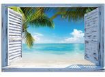 Poster REINDERS "Strandfenster", blau (farbe bild(er): blau), B:120cm H:80cm T:0,1cm, Leinwand, Bilder, Poster, leichtes und wasserfestes Gartenposter für den Außeneinsatz