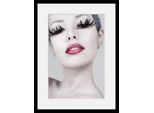 Bild QUEENCE "Lashes", grau (farbe rahmen: schwarz, farbe bild(er): grau, pink), B:40cm H:50cm, Acrylglas, Holz, Papier, Bilder, Bild, HD Premium Poster-Druck inkl. Holzrahmen