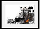 Bild QUEENCE "Park", blau (farbe rahmen: schwarz, farbe bild(er): blau), B:40cm H:30cm, Acrylglas, Holz, Papier, Bilder, Bild, HD Premium Poster-Druck inkl. Holzrahmen