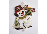 Fensterbild STICKEREIEN PLAUEN "Schneemann mit Schal", bunt, B:20cm H:37cm, Polyester, Fensterbilder, Fensterbild