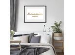 Bild QUEENCE "Hamburg Skyline GOLD", gold (farbe rahmen: schwarz, farbe bild(er): goldfarben), B:50cm H:40cm, Acrylglas, Holz, Papier, Bilder, Bild, HD Premium Poster-Druck inkl. Holzrahmen