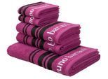 Handtuch Set BRUNO BANANI "Daniel, 1 Duschtuch 70x140, 2 Handtücher 50x100, 2 Gästetücher 30x50", lila (beere), 5 Stk., Walkfrottee, Walkfrottee, Obermaterial: 100% Baumwolle, Handtuch-Sets, Handtuch Set, Streifen-Bordüre & Markenlogo, weich, 100% Baumwolle