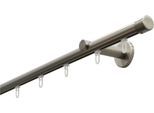 Gardinenstange GARDINIA "Set Isa 1-Lauf mit Innenlauf II", silber (edelstahl, optik), L:220cm Ø:2mm, Metall, Gardinenstangen, Gardinenstange, mit Bohren, Wandmontage, Metall, Komplettes Gardinenstangen-Set