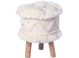 Sitzhocker KAYOOM "Hocker Bohist 525, charaktergebende Strukturen mit Fransen und Quasten", beige (creme), B:38cm H:50cm T:38cm, Sitzbezug: 90% Wolle 10% Baumwolle / Gestell: Barkain, Hocker, Sitzhocker, handgefertigtes Unikat, Boho-Style, gut kombinierbar