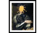 Bild QUEENCE "Enrico mit Farbklecks", blau (farbe rahmen: schwarz, farbe bild(er): gold, blau), B:50cm H:70cm, Acrylglas, Holz, Papier, Bilder, Bild, HD Premium Poster-Druck inkl. Holzrahmen