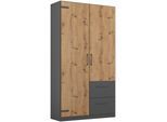 Drehtürenschrank RAUCH "Holmes", grau (graumetallic, eiche artisan), B:91cm H:197cm T:54cm, Holzwerkstoff, Schränke, Drehtürenschrank, im Industrial Style, mit Schubkästen, mit oder ohne Spiegel