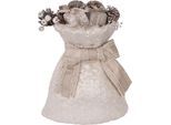 Weihnachtsfigur "Deko-Geschenksack mit Tannenzapfen", beige (natur, cremefarben), B:16cm H:45cm T:32cm, Kunststoff, MYFLAIR MÖBEL & ACCESSOIRES, Dekofiguren, Weihnachtsfigur, Weihnachtsdeko, Höhe ca. 45 cm