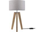 PACO HOME Tischleuchte "Canvas uni Color", braun (holzfarben, grau), 1, Ø 28cm H: 53cm, Leuchten, Stehlampe Vintage Fuß LED Lampe Wohnzimmer Skandinavischer Stil E27, Tischleuchte