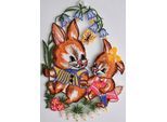 Fensterbild STICKEREIEN PLAUEN "Fensterbild Osterhasen" Gr. 1, bunt, B:35cm H:23cm, Polyester, Fensterbilder, Fensterbild, Echte Plauener Spitze