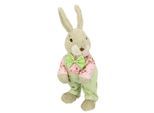 Osterhase I.GE.A. "Hasenjunge mit Latzhose, Frühjahrsdeko", bunt (natur, rosa, mint), B:11cm H:28cm, Bast, Kunststoff, Dekofiguren, Osterhase, Osterdeko aus Stroh, Dekofigur, Tierfigur, Ostern