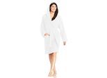 Unisex-Bademantel VOSSEN "Texas, ideal für Sauna & Spa, Hotelbademantel, Morgenmantel" Gr. S, weiß, L:110cm, Webvelours, Hausmäntel, Unisex-Bademantel, für Damen & Herren