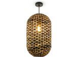 PACO HOME Pendelleuchte "KAGLONG", schwarz, Ø 30cm H: 51cm, Leuchten, Rattan Optik Pendelleuchte Korblampen Hängend Wohnzimmer Boho Natur, Pendelleuchte