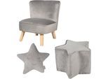 Kindersitzgruppe ROBA "Lil Sofa", grau (silbergrau), Sitzmöbel-Sets, Kinder, Samt, Kindersitzgruppe, bestehend aus Kindersessel, Kinderhocker und Dekokissen in Sternform