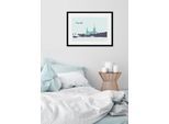 Bild QUEENCE "Munich Skizze", blau (farbe rahmen: schwarz, farbe bild(er): blau), B:40cm H:30cm, Acrylglas, Holz, Papier, Bilder, Bild, HD Premium Poster-Druck inkl. Holzrahmen