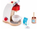 Kinder-Kaffeemaschine HAPE "Meine Kaffeemaschine", rot (weiß, braun, rot), Spielzeug-Haushaltsgeräte, KinderB:17cm H:19,6cm, Holz, Kinder-Kaffeemaschine, mit Ein-/Ausschalter und einem Drehregler, B:17cm H:19,6cm
