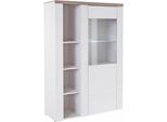Vitrine OTTO HOME "Larona, zeitlose Glasvitirne, Hochschrank Höhe 145 cm", weiß (sibiu weiß, eichefarben sägerau dunkel), B:100cm H:145cm T:37,1cm, Schränke, Vitrine, Stauraumvitrine mit dekorativer Rahmenoptik
