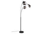 TRIO LEUCHTEN Stehlampe "Lumina, gebogene Stehleuchte mit Glasschirmen exkl 3x E14 max 10W", schwarz (schwarz matt), 3, H: 200cm, 1 Stk., Leuchten, Gläser in 3 Formen sind Chrom bedampft für Spiegel Effekte Fußschalter, Stehlampe