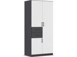 Drehtürenschrank RAUCH "Kleiderschrank Schrank Garderobe MAIKA mit Dekor-Front", grau (graumetallic, alpinweiß), B:91cm H:197cm T:54cm, Holzwerkstoff, Schränke, Drehtürenschrank, 2 Schubladen, in verschiedenen Breiten, Höhen, Farben, MADE IN GERMANY