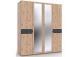 Drehtürenschrank WIMEX "Budapest", grau (viking oak, graphit), B:180cm H:208cm T:58cm, Holzwerkstoff, Schränke, Drehtürenschrank, mit Spiegel, wahlweise 180 oder 225cm breit