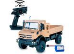 RC-LKW JAMARA "Mercedes-Benz Unimog U5023 beige 2,4GHz", beige, Fernlenkfahrzeuge, KinderB:14,5cm H:18,5cm T:32,5cm, Kunststoff, RC-LKW, LED-Licht; Maßstab 1:14, B:14,5cm H:18,5cm T:32,5cm