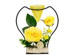 Teelichthalter I.GE.A. "Rose", gelb, B:17cm H:19cm, Glas, Metall, Polyester, Kerzenhalter, Teelichthalter, Metall Glaseinsatz Teelichtkerze Kunstblumen Kerzenständer Advent 3D