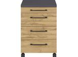 Rollcontainer GERMANIA "Profi 3.0", grau (graphit, grandson, eiche, nachbildung), B:42cm H:61cm T:49cm, Holzwerkstoff, Rollwagen, Rollcontainer, mit feststellbaren Laufrollen