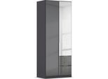 Drehtürenschrank OTTO HOME "Kleiderschrank Kleiderschränke Schrank Garderobe AGORDO mit Glasfront", grau (graumetallic, glas basalt), B:91cm H:229cm T:54cm, Holzwerkstoff, Schränke, Drehtürenschrank, mit Außenschubkästen, in 7 Breiten und 2 Höhen MADE IN GERMANY