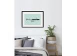 Bild QUEENCE "Hamburg Skyline", blau (farbe rahmen: schwarz, farbe bild(er): blau), B:50cm H:40cm, Acrylglas, Holz, Papier, Bilder, Bild, HD Premium Poster-Druck inkl. Holzrahmen