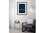 Bild QUEENCE "Frankfurt Sightseeing", blau (farbe rahmen: schwarz, farbe bild(er): blau), B:50cm H:70cm, Acrylglas, Holz, Papier, Bilder, Bild, HD Premium Poster-Druck inkl. Holzrahmen