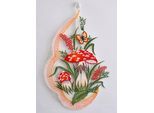 Fensterbild STICKEREIEN PLAUEN "Pilze" Gr. 1, rot, B:20cm H:30cm, Polyester, Fensterbilder, Fensterbild, mit echter Plauener Spitze Stickerei