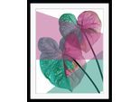 Bild QUEENCE "Vicky", pink (farbe rahmen: schwarz, farbe bild(er): pink, türkis), B:40cm H:50cm, Acrylglas, Holz, Papier, Bilder, Bild, HD Premium Poster-Druck inkl. Holzrahmen