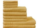 Handtuch Set DYCKHOFF "Kristall", gelb, 10 Stk., Walkfrottee, Walkfrottee, Obermaterial: 100% Baumwolle, Handtuch-Sets, Handtuch Set, mit feiner Bordüre, Duschtücher, Handtücher und Gästetücher