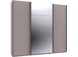 Kleiderschrank WIMEX "Mugano, Made in Germany, Lieferung bis in Deine Etage und Stellort", schwarz (saharagrau, griffe schwarz), B:225cm H:208cm T:65cm, Holzwerkstoff, Schränke, Kleiderschrank, 3 Schwebetüren, große Größen, mit oder ohne Spiegel, Metallgriffe