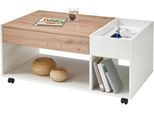 Couchtisch STOLKOM "Emil", weiß (artisan eiche, weiß, schwarz, artisan eiche, weiß), H:44cm, Tische, Couchtisch, rollbar, Tisch mit Schubkasten mit push to open